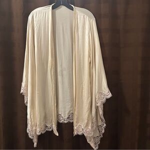 Agent Provocateur Cream Kimono Sleeve Silk and Lace Robe M/L